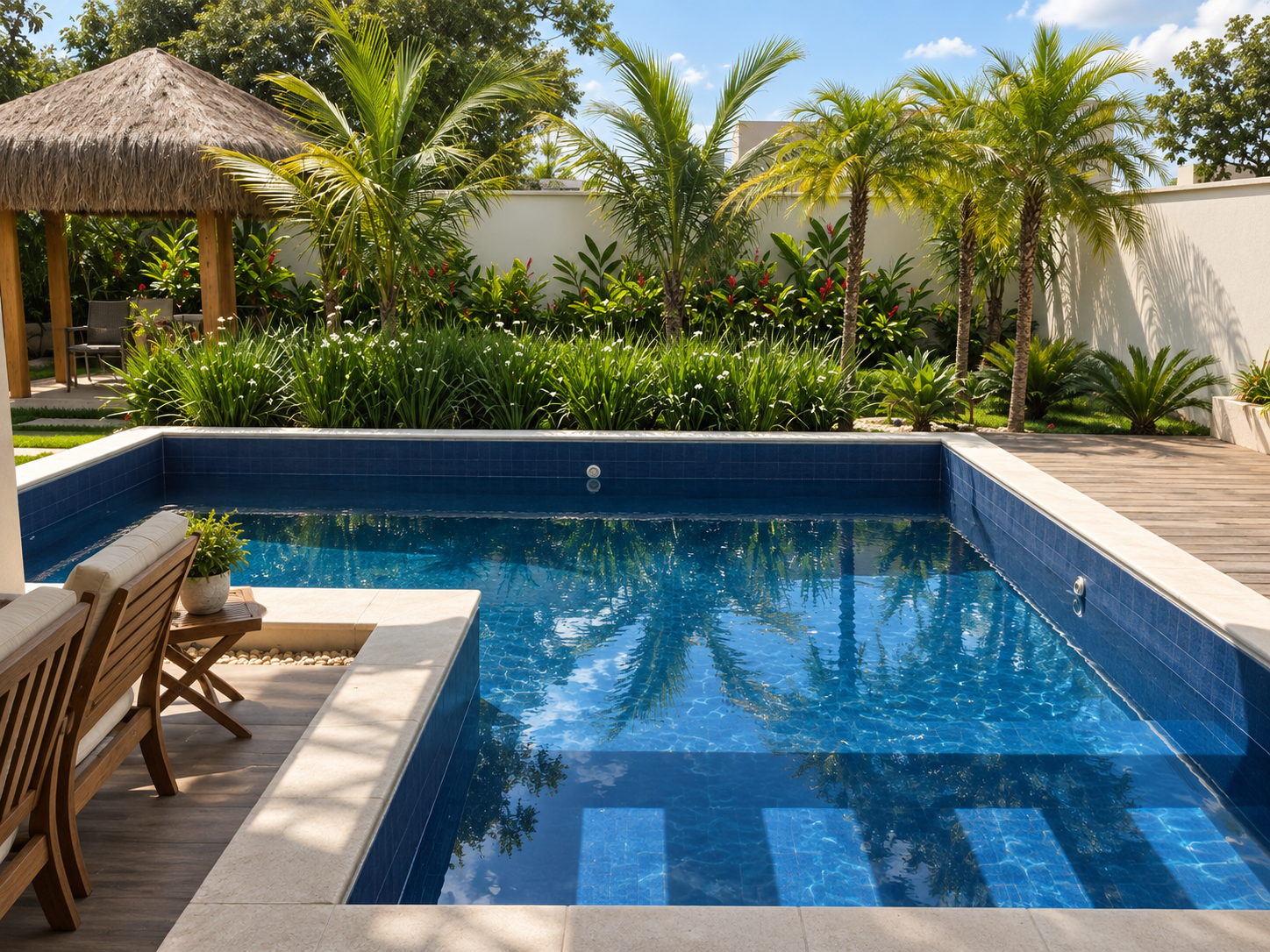 Piscina con giardino tropicale e gazebo di Casa Prima
